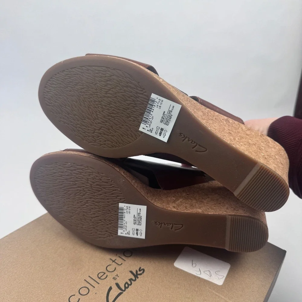 NEW Clarks Women's 10 W Lafley Joy Wedge Sandals Brown 3
